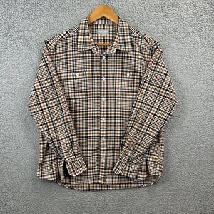 ASH & ERIE Casual Button-Down Shirt Men's L Brown Navy Plaid Cotton Stretch